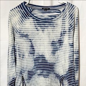 Dear John Blue Stripe Top Shirt Bleach Zip